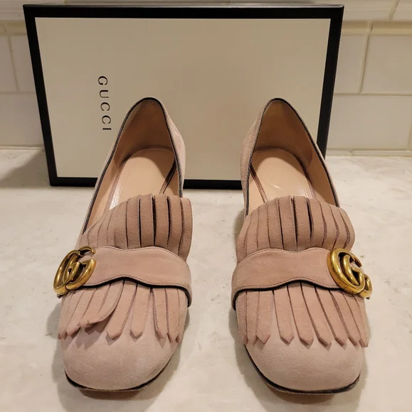 Gucci GG Marmont Pink Blush Fringe Loafer Pumps - Picture 4 of 11